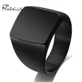 FairLadyHood-Bague punk pour homme carré grande largeur chevalière mode masculine bague noire