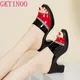 GKTINOO-Pantoufles d'été en cuir véritable pour femmes chaussures à talons hauts mode biscuits