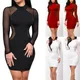 Mini Robe Courte en Maille Transparente à Manches sulfpour Femme Couleur Unie Vin Rouge Tenue de