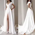 Robe d'été sexy à col en V pour femmes robe de soirée blanche taille haute fendue sur le côté