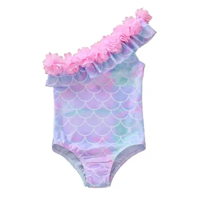 Maillot de bain sirène pour enfants modèle floral asymétrique épaule dénudée Bikini vêtements