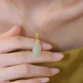 VOQ – collier avec pendentif en Jade Hetian naturel couleur argent goutte d'eau clavicule chaîne