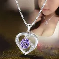 Pendentif Simple en forme de cœur pour femmes clavicule incrustée de cristal bleu violet blanc
