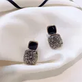 Boucles d'oreilles carrées en cristal multicolore S925 Silver Rétro Rouge Chimnet Tempérament