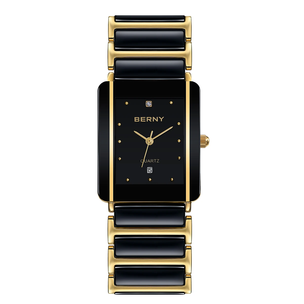 BERNY céramique Quartz hommes montre mode luxe Rectangle montre-bracelet XV12 étanche calendrier diamant noir or Couple cadeaux montre
