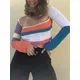 Wsevypo – Top tricoté à manches longues et col carré pour femme chandail Chic e-girl années 90