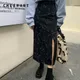 CHEERART – jupe longue noire en Denim pour femmes taille haute fendue moulante mode automne 2021