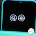 Boucles d'Oreilles Rondes en Argent Sterling 925 Bijoux Haut de Gamme Clip Clouté de Diamants