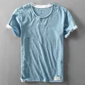 T-shirt à manches courtes pour hommes faux deux t-shirts mode rétro coton solide document