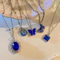 Collier en pierre de cristal d'amour papillon bleu Kpop pour femme vintage goutte d'eau colliers
