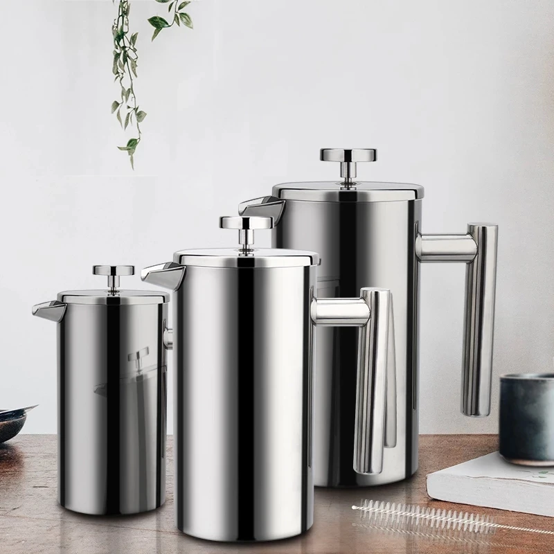 Cafetière à expresso en acier inoxydable, Machine à café à pression française, cafetière isolée à Double paroi 1,5 l