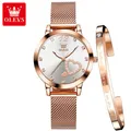 OLEVS-Montre-bracelet en or rose pour femme montre étanche avec bracelet cœur diamant mouvement