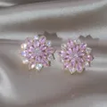 Boucles d'oreilles en Zircon rose plaqué or 14K nouveau Design coréen bijoux de luxe à fleurs