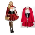Costume d'Halloween du Petit Chaperon Rouge pour Femme Robe de ixde Noël avec Cape et Barrage