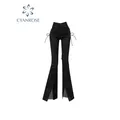 Jean évasé noir vintage pour femme taille basse fendue streetwear esthétique pantalon cargo