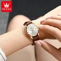 OLEVS-Montres à quartz étanches pour femmes bracelet en cuir montres-bracelets simples date