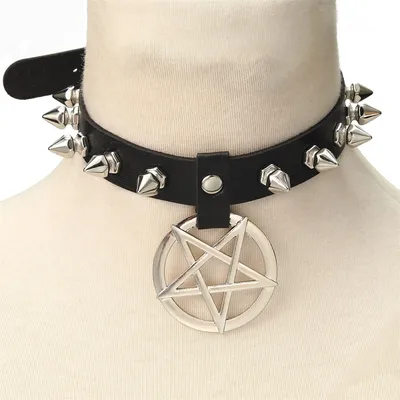 Goth-Collier Pentagramme en Cuir PU Noir pour Femme Ras du Cou à Pointes Accessoires Gothiques