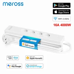 Meross-Multiprise WiFi intelligente, protection contre les surtensions, prise d'extension de prise, prise EU, FR, UK, US, JP, prise en charge HomeKit, Siri, Alexa, Google Assistant