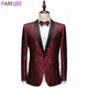 Blazer en Jacquard Floral pour Homme Veste de Smoking Imbibée Col Patchwork Bouton Unique Vin