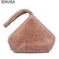 Sac à main de soirée en strass pour femmes pochette de jour avec fermeture éclair et diamants doux