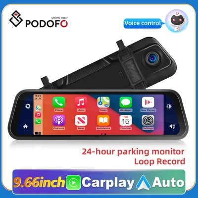 PodoNuremberg-Rétroviseur Dash Cam pour voiture écran tactile IPS 2.5D 9.66 pouces caméra de
