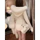 Robe pull à capuche en fausse fourrure pour femme mini robe une pièce mince tambour coréen