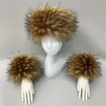 Écharpe en Fausse Fourrure de Raton Laveur et Renard pour Femme Anneau Moelleux Poignets et Gants