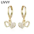 LIVVY – boucles d'oreilles en Zircon pour femmes couleur argent Double cœur haute qualité cadeau