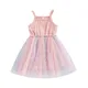 2022 Children Girl Dresses Summer Pink Stitched Heart Print Mesh Sleeveless Clothes Cute Suspender