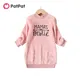 PatPat-Robe sweat-shirt rose à manches longues et col montant pour fille lettre brodée sourire