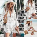 Robe d'été en dentelle pour femmes sexy crochet bikini cover up floral blanc noir vêtements