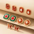 Tocona-Boucles d'oreilles en pierre de perle colorée pour femmes breloques fleurs creuses alliage