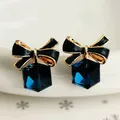 Boucles d'oreilles en cristal vert et bleu pour femmes 1 paire nœud papillon cubique Chic