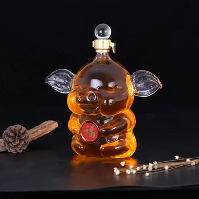 Carafe à Whisky en Verre de 1000ml Vaisselle de Bar Vodka Figurine de Cochon Mignon pour Salle à