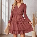 Mini robe de soirée pour femmes tenue de mariage col en V manches longues tunique hanche