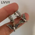 LIVVY-Boucles d'oreilles ailes d'ange en argent thaïlandais pour hommes et femmes bijoux d'oreille