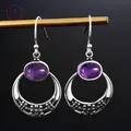 Boucles d'oreilles ovales en argent pour femmes pendentif en améthyste et chrysanthème bijoux