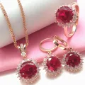 Ensemble de bijoux en or rose violet 14 carats pour femme cadeau de mariage en cristal de luxe