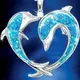 DolDave-Collier pendentif en forme de coeur d'amour pour femme bleu opale océan deux colliers de