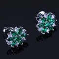 Boucles d'oreilles en zircon cubique fleur précieuse vert blanc CZ plaqué argent V0385