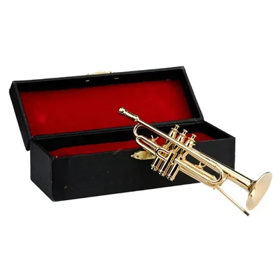 Mini Trombone Saxophone modèle en cuivre doré ornement avec support et boîte pour cadeau Musical
