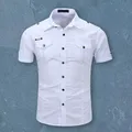 Chemise à Manches Courtes pour Homme Vêtement de Travail Simple Décontracté Col Rabattu Poches à