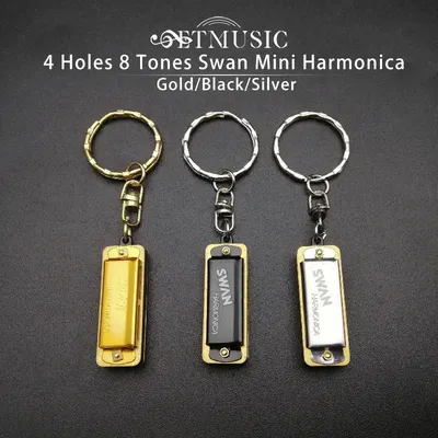 Porte-clés en forme de cygne Mini Harmonica 4 trous 8 tons 10 pièces