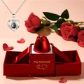 Collier avec Projection de coeur d'amour boîte-cadeau de Rose exquise pendentif je t'aime bijoux