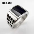 Bague Punk en acier inoxydable pour hommes bijoux épais émail noir N Offre Spéciale Cool