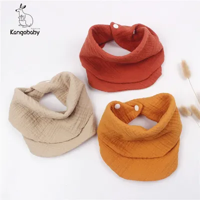 Kangobaby – bavoirs en crêpe 100% coton pour bébé ensemble de 3 pièces de couleur unie en
