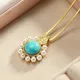 Collier pendentif perle turquoise incrusté d'argent pour femme style chinois breloque rétro dorée