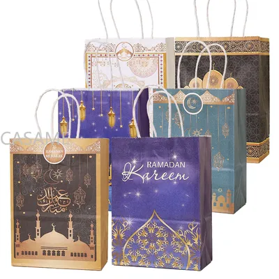 Sacs cadeaux en papier kraft Eid Mubarak boîte d'emballage de bonbons strass de fête du festival