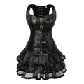 Robe corset en cuir sexy pour femmes corset surbuste bustier bretelles steampunk body shaper