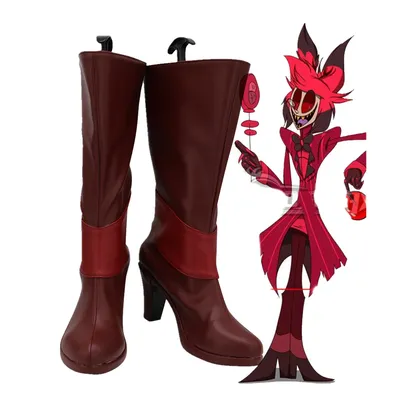 Hazzbin-Bottes de cosplay d'hôtel Alastor chaussures en cuir à talons hauts bottes rouges Alastor